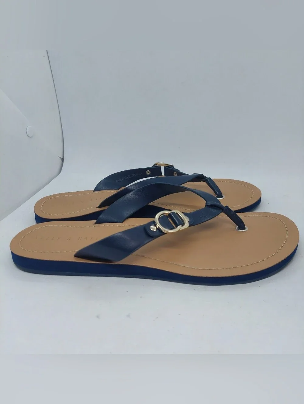 Kelly & Katie Murie Sandals Womens Size 9.5M Navy Blue Metallic Hardware Casual